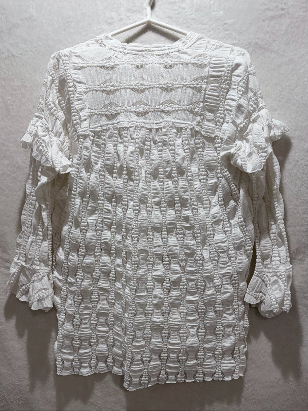 Free People romantic boho lace deep v cottagecore blouse  ivory ruffle sleeve S - Picture 7 of 9